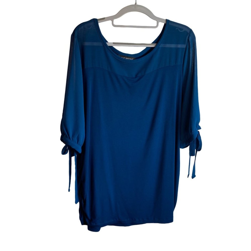 Lane Bryant Blue Chiffon sleeves Tie cuff ruched‎ sides top sz 18/20